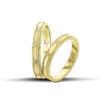 Βέρες Γάμου σετ χρυσές με αμμοβολή και λουστράτα σχέδια. Πλάτος 3.5mm